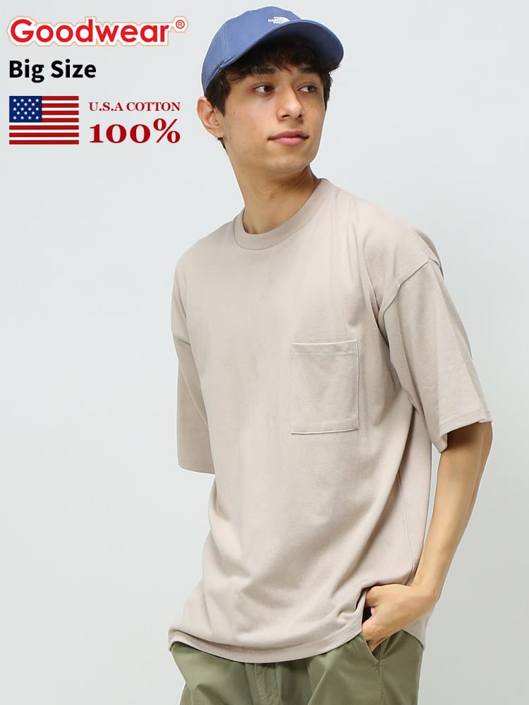 グッドウェア Tシャツ GOODWEAR USA ポケT USAコットン ポケット付き 無地 半袖 Tシャツ BIGサイズ 2W73505 WEB限定