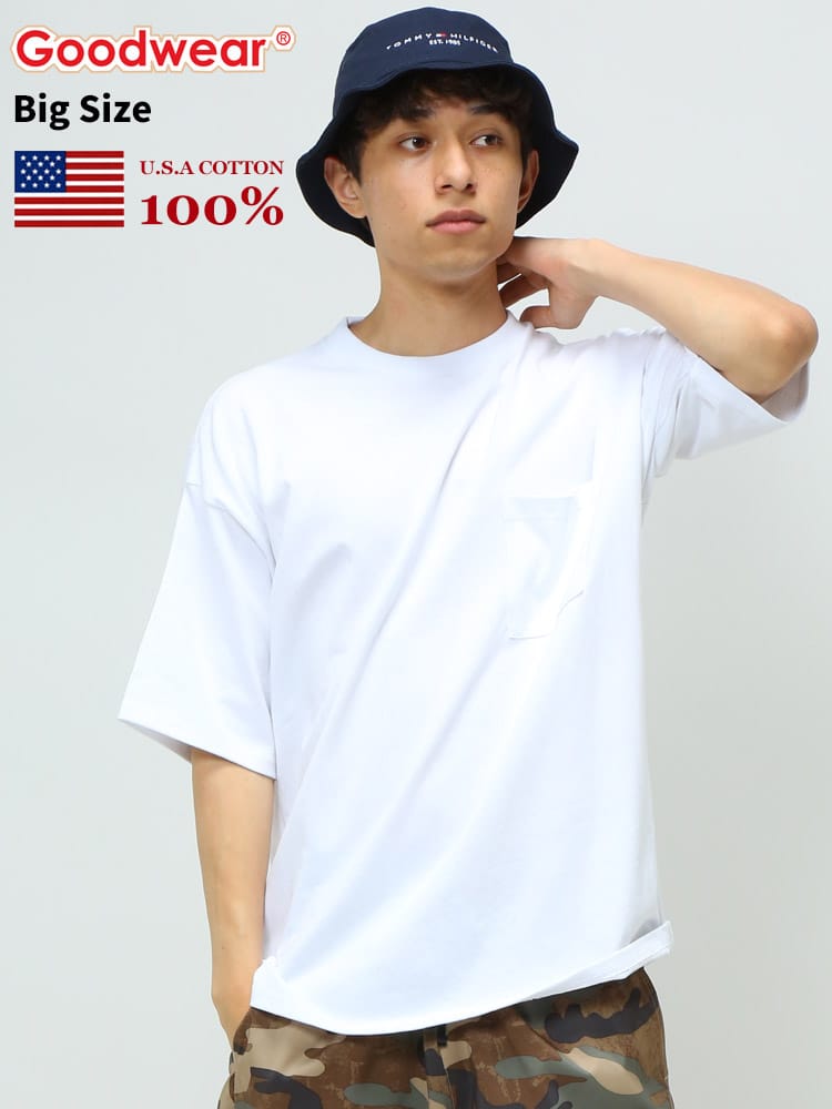 グッドウェア Tシャツ GOODWEAR USA ポケT USAコットン ポケット付き 無地 半袖 Tシャツ BIGサイズ 2W73505 WEB限定