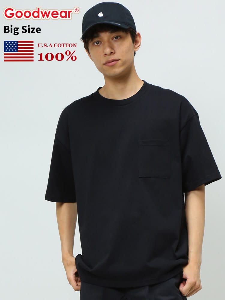 グッドウェア Tシャツ GOODWEAR USA ポケT USAコットン ポケット付き 無地 半袖 Tシャツ BIGサイズ 2W73505 WEB限定