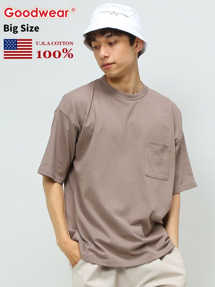 グッドウェア Tシャツ GOODWEAR USA ポケT USAコットン ポケット付き 無地 半袖 Tシャツ BIGサイズ 2W73505 WEB限定