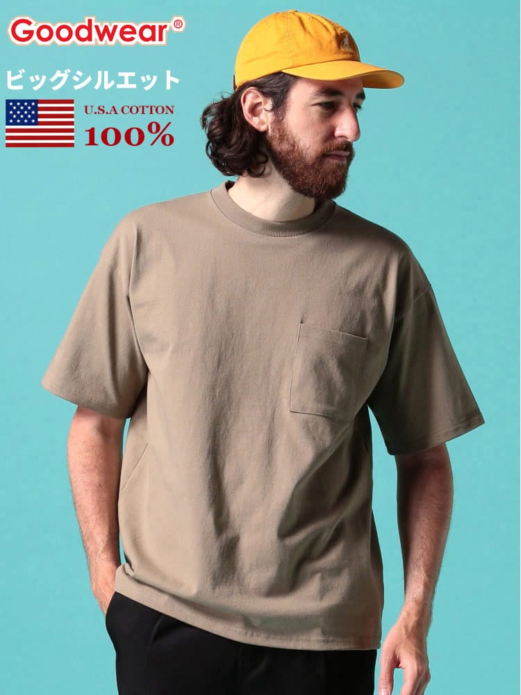 グッドウェア Tシャツ GOODWEAR USA ポケT USAコットン ポケット付き 無地 半袖 Tシャツ BIGサイズ 2W73505 WEB限定