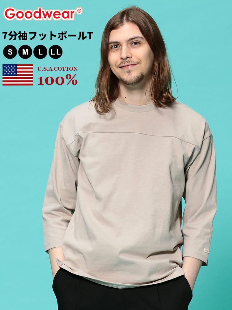 Goodwear (グッドウェア) USAコットン 切り替え 7分袖 クルーネック フットボール Tシャツ WEB限定