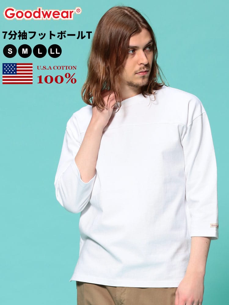 Goodwear (グッドウェア) USAコットン 切り替え 7分袖 クルーネック フットボール Tシャツ WEB限定