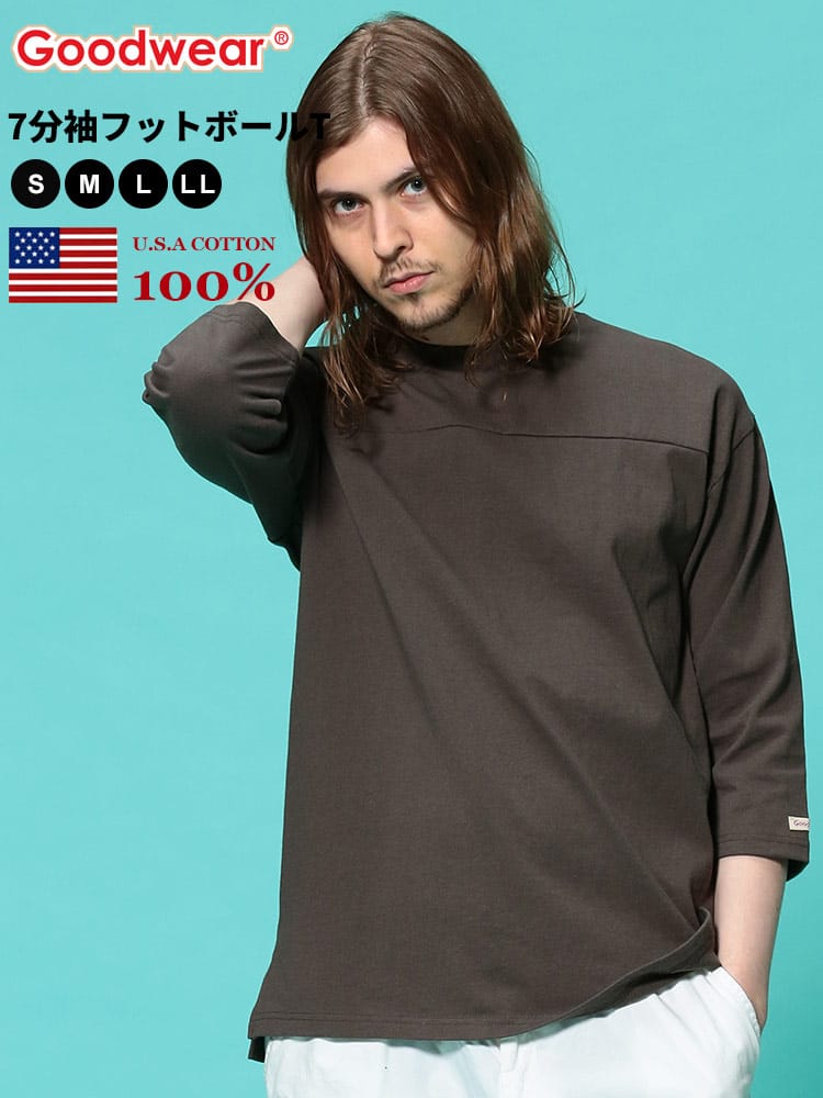 Goodwear (グッドウェア) USAコットン 切り替え 7分袖 クルーネック フットボール Tシャツ WEB限定