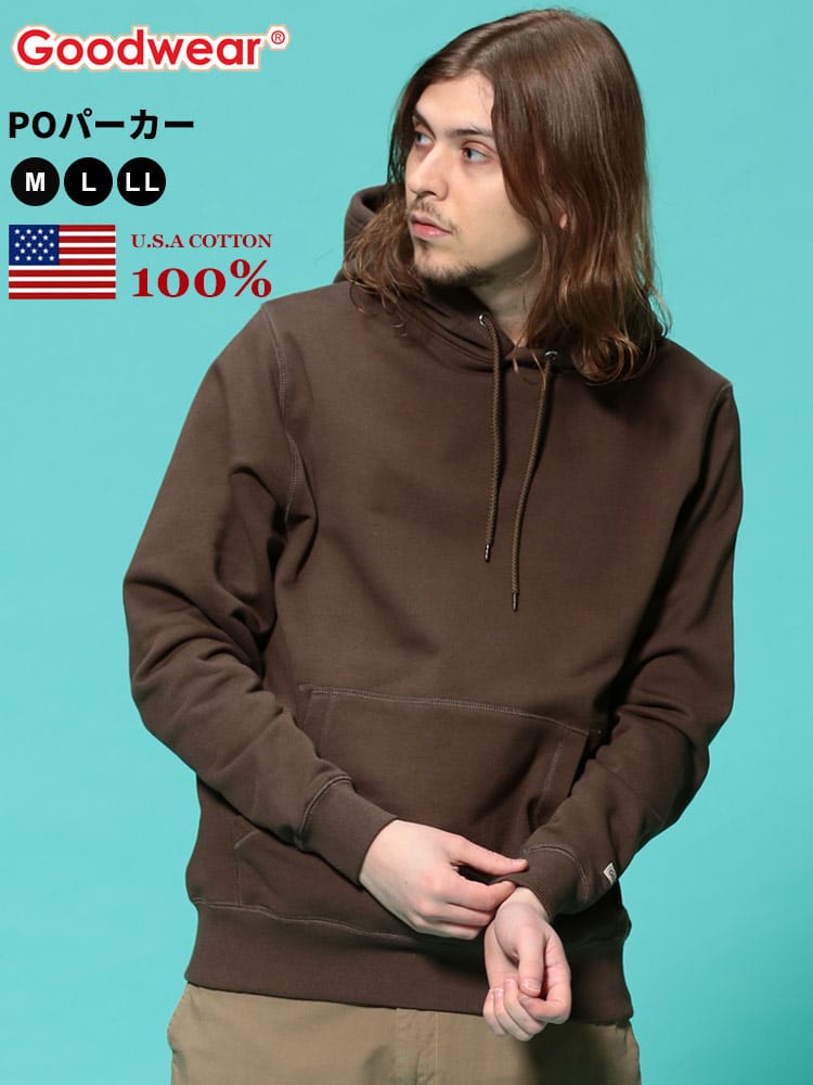 Goodwear (グッドウェア) USAコットン 無地 プルオーバー 長袖 パーカー WEB限定