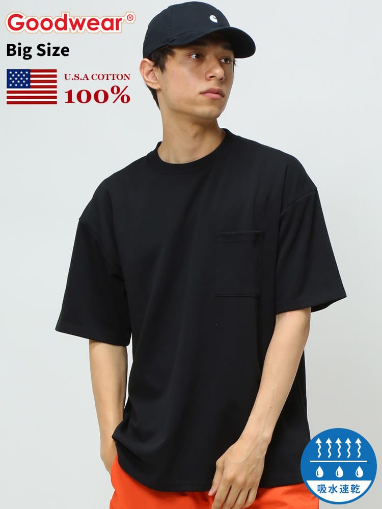 Goodwear (グッドウェア) USAコットン 吸水速乾 ポケット クルーネック BIG 半袖 Tシャツ WEB限定