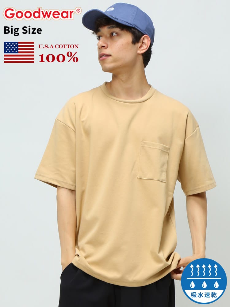 Goodwear (グッドウェア) USAコットン 吸水速乾 ポケット クルーネック BIG 半袖 Tシャツ WEB限定