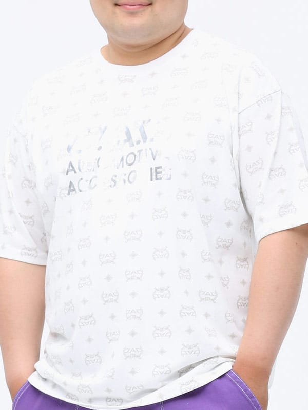 在庫処分 返品交換不可 大きいサイズ メンズ D.A.D (デーアーデー) メタリックプリント クルーネック 半袖 Tシャツ