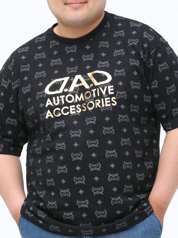 在庫処分 返品交換不可 大きいサイズ メンズ D.A.D (デーアーデー) メタリックプリント クルーネック 半袖 Tシャツ