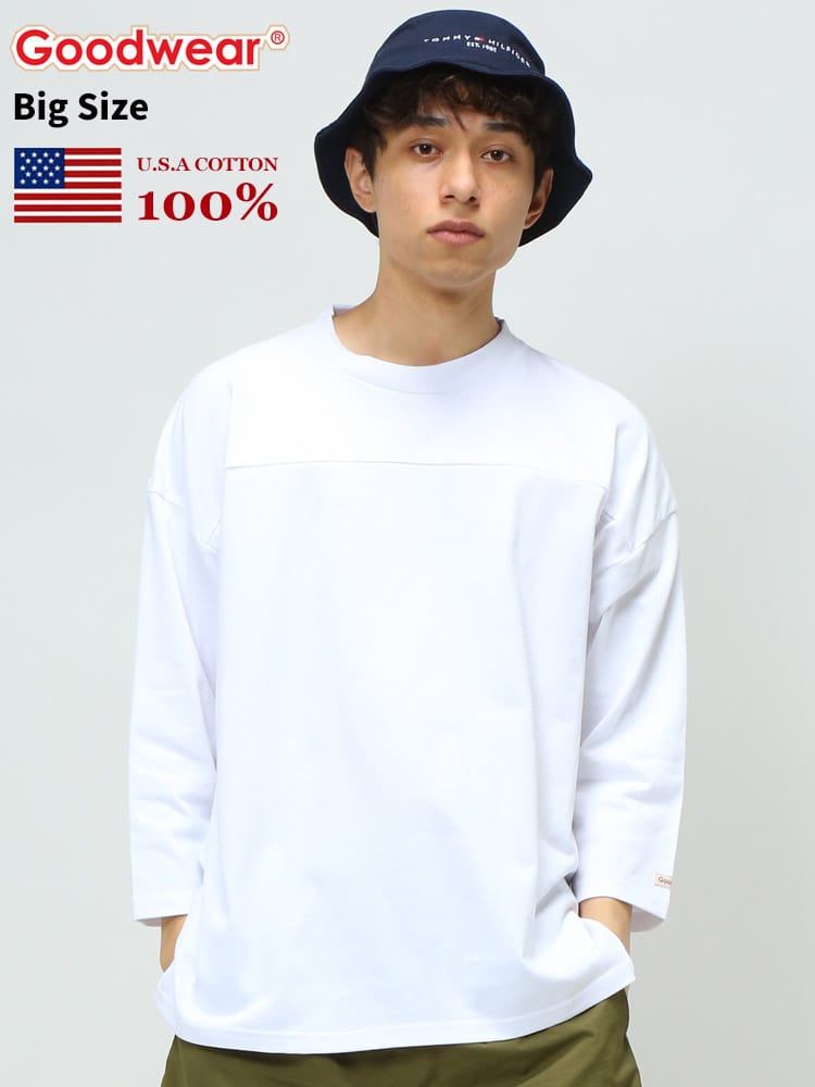 tシャツ Goodwear グッドウェア 七分袖フットボールTシャツ メンズ [グッドウェア] 7分袖 フットボール Tシャツ ビッグ ヘビーウェイト 7.6オンス USAコットン メンズ 厚手 無地