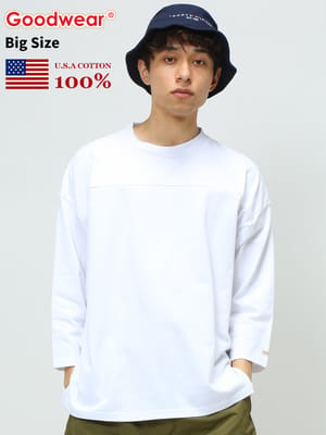 Goodwear (グッドウェア) USAコットン 無地 クルーネック フットボール 七分袖 Tシャツ BIG TEE