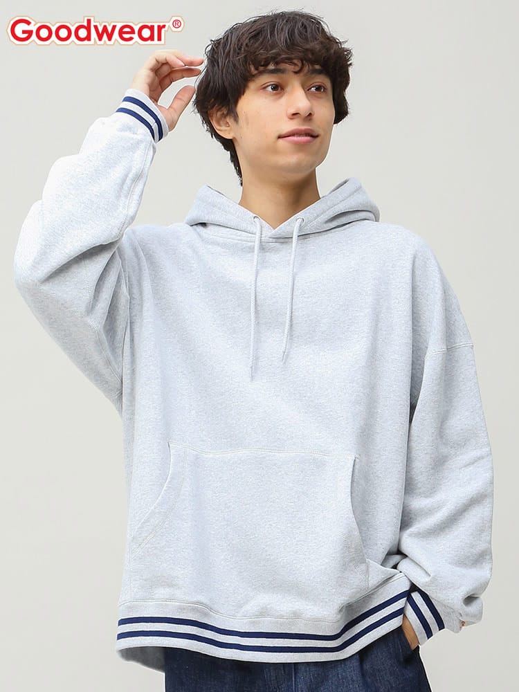Goodwear (グッドウェア) リブライン プルオーバー パーカー オーバーサイズ ビッグシルエット BIG