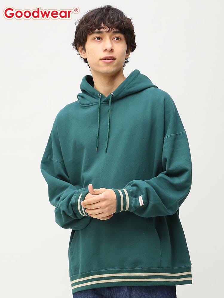 Goodwear (グッドウェア) リブライン プルオーバー パーカー オーバーサイズ ビッグシルエット BIG