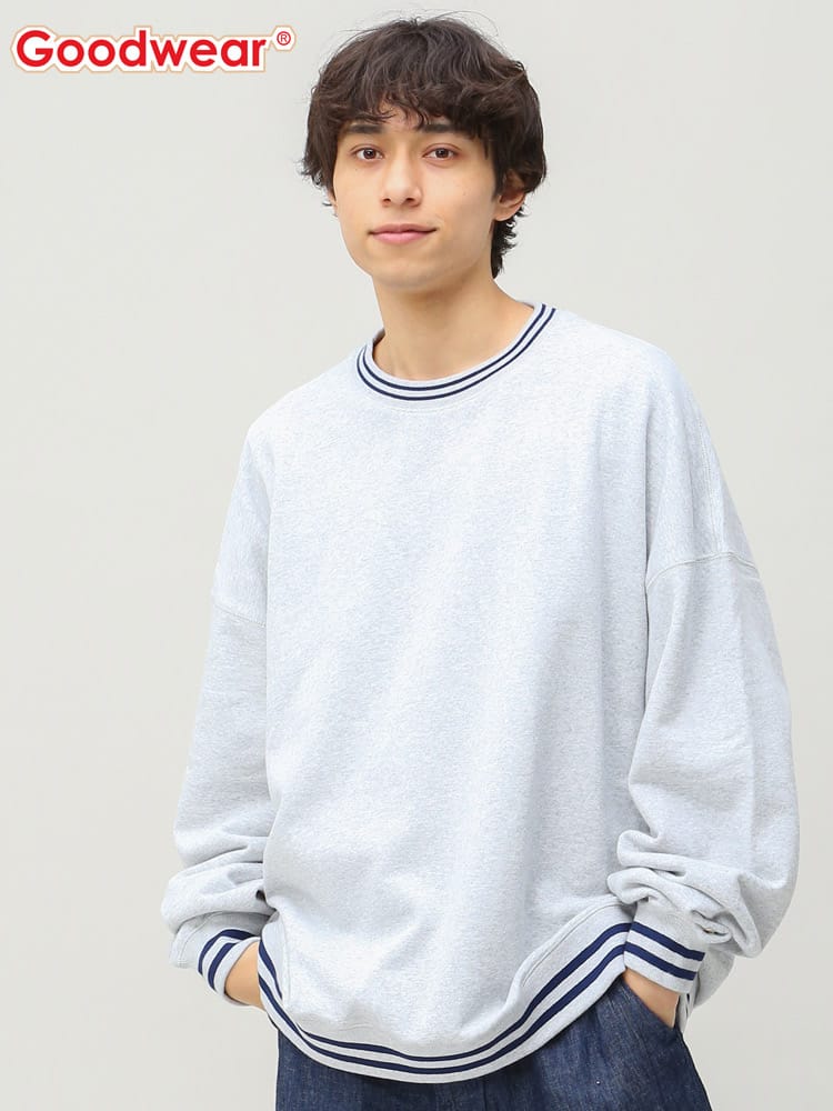 Goodwear (グッドウェア) リブライン クルーネック 長袖 トレーナー スエット スウェット BIG