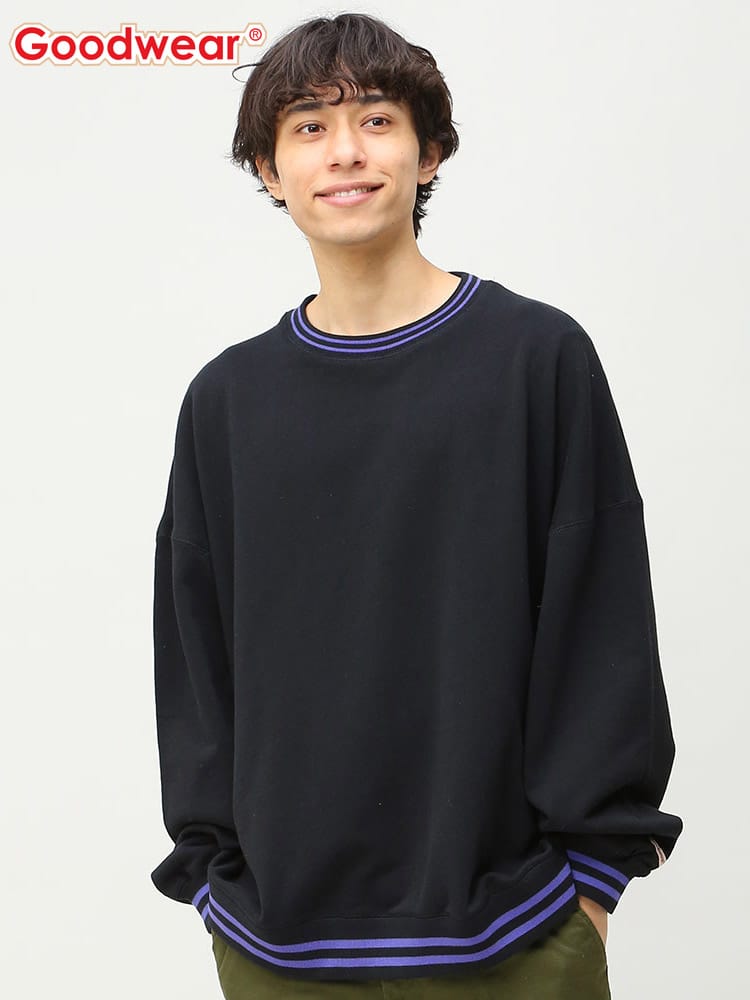 Goodwear (グッドウェア) リブライン クルーネック 長袖 トレーナー スエット スウェット BIG