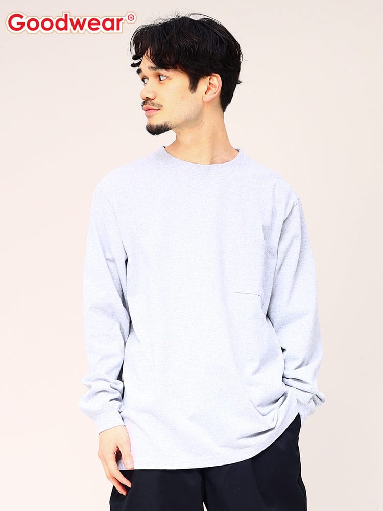 グッドウェア Tシャツ ポケット付き Goodwear USAコットン 無地 クルーネック 長袖  2W7-8518