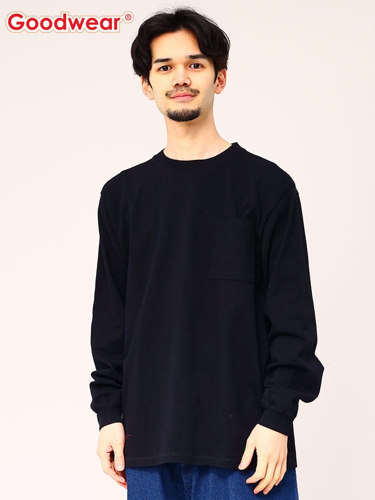 グッドウェア Tシャツ ポケット付き Goodwear USAコットン 無地 クルーネック 長袖  2W7-8518