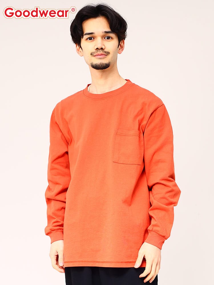 グッドウェア Tシャツ ポケット付き Goodwear USAコットン 無地 クルーネック 長袖  2W7-8518