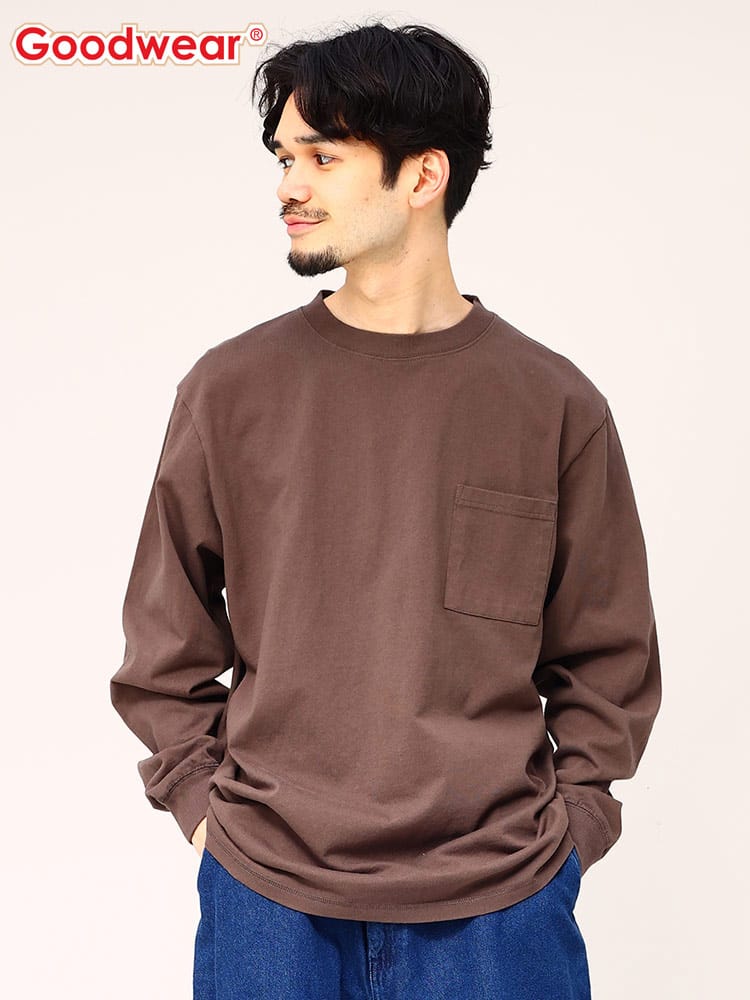 グッドウェア Tシャツ ポケット付き Goodwear USAコットン 無地 クルーネック 長袖  2W7-8518