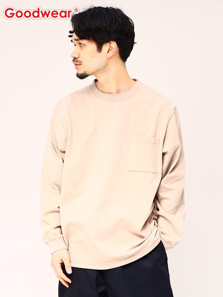 グッドウェア Tシャツ ポケット付き Goodwear USAコットン 無地 クルーネック 長袖  2W7-8518