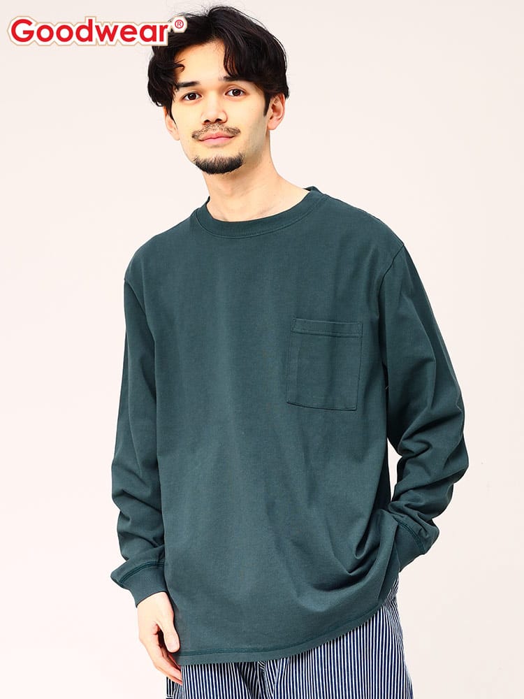 グッドウェア Tシャツ ポケット付き Goodwear USAコットン 無地 クルーネック 長袖  2W7-8518