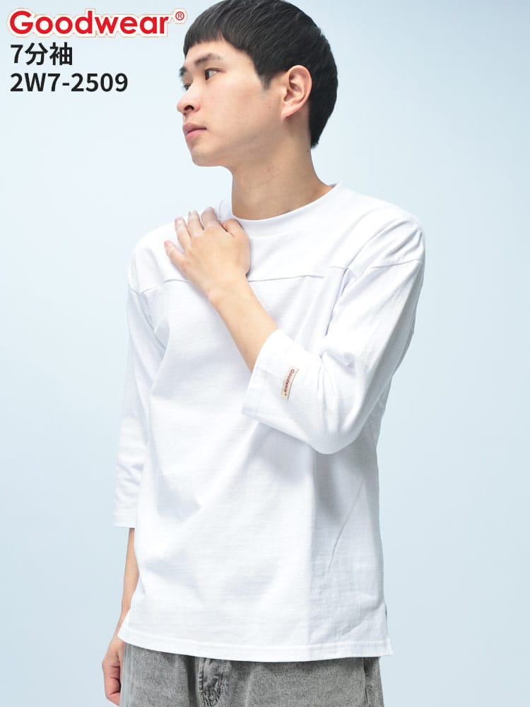 グッドウェア Tシャツ 7分袖 2W7-2509 フットボール Goodwear USAコットン 切り替え クルーネック フットボール 2W72509