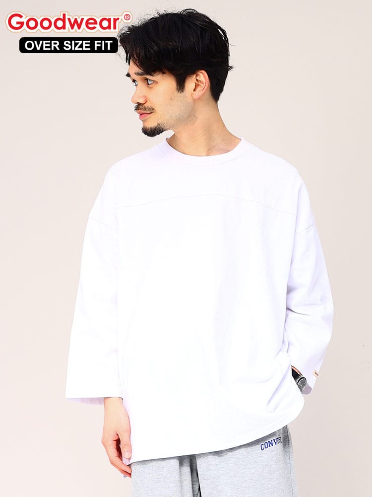 グッドウェア Tシャツ 7分袖 2W7-0505 フットボールBIG TEE Goodwear USAコットン 無地 クルーネック 2W70505