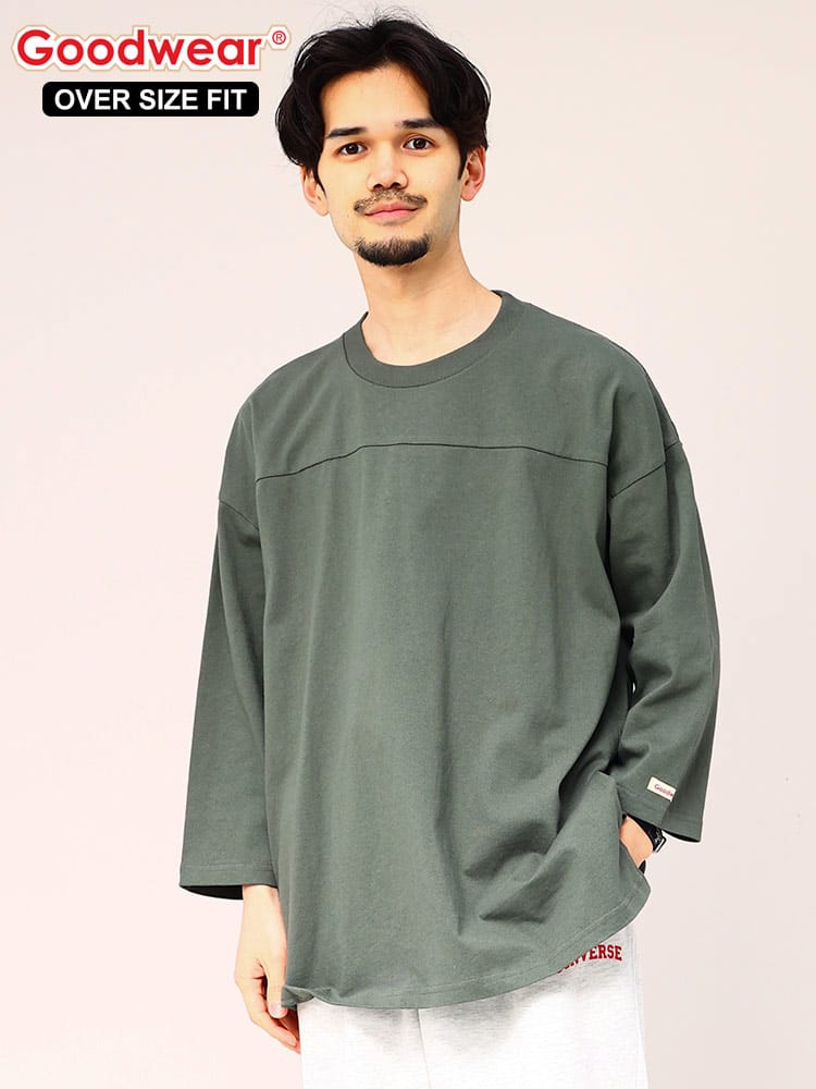 グッドウェア Tシャツ 7分袖 2W7-0505 フットボールBIG TEE Goodwear USAコットン 無地 クルーネック 2W70505
