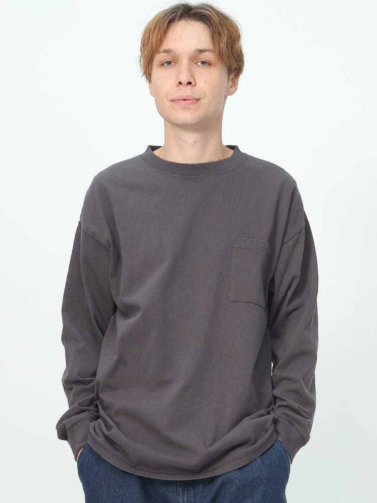 Goodwear (グッドウェア) ポケット付き クルーネック 長袖 Tシャツ BIG TEE