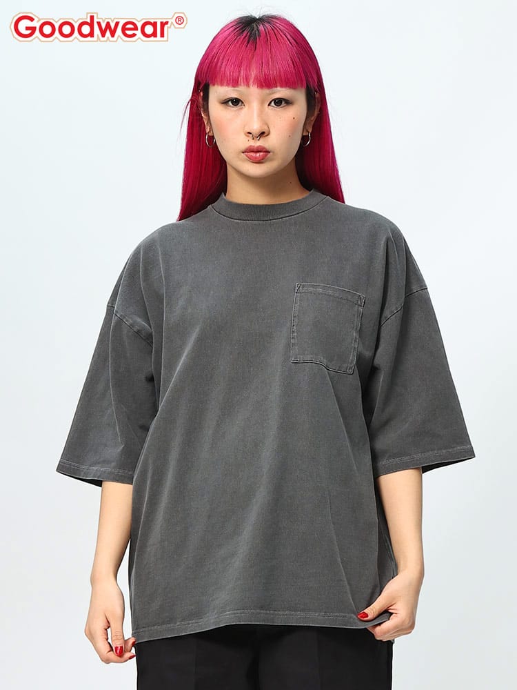 Goodwear (グッドウェア) USAコットン ヴィンテージ風 ポケット付き クルーネック 半袖 Tシャツ SUPERBIG TEE