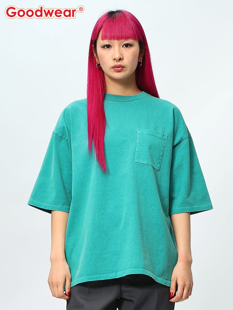 Goodwear (グッドウェア) USAコットン ヴィンテージ風 ポケット付き クルーネック 半袖 Tシャツ SUPERBIG TEE