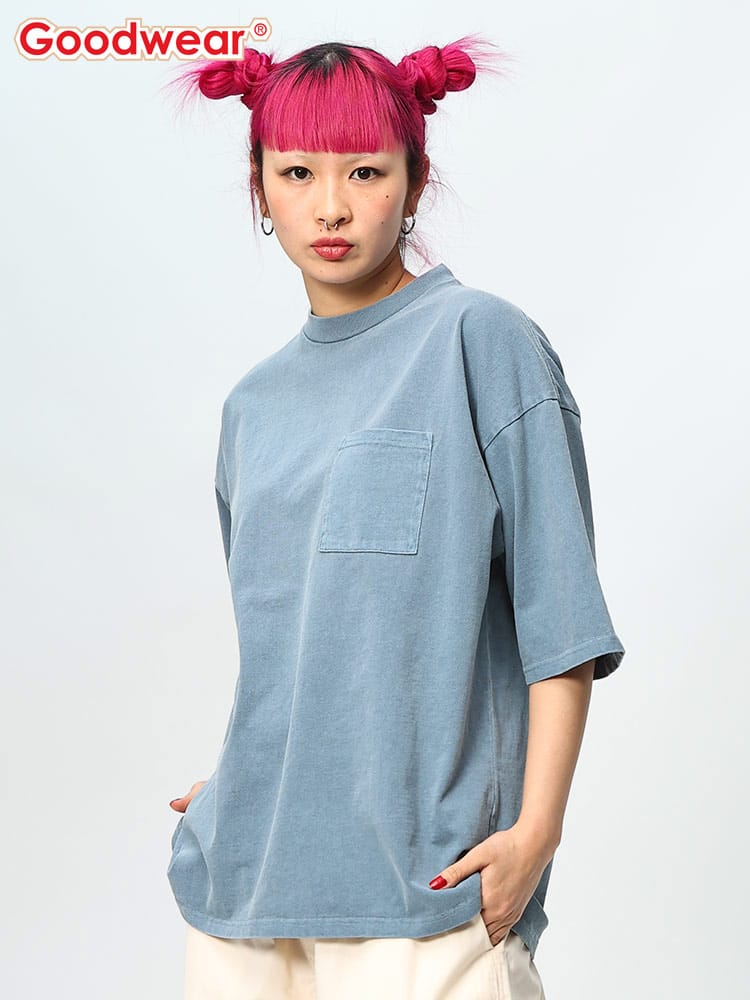 Goodwear (グッドウェア) USAコットン ヴィンテージ風 ポケット付き クルーネック 半袖 Tシャツ SUPERBIG TEE