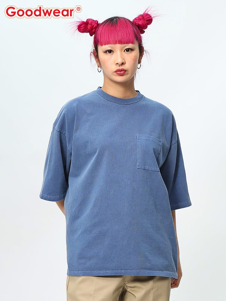 Goodwear (グッドウェア) USAコットン ヴィンテージ風 ポケット付き クルーネック 半袖 Tシャツ SUPERBIG TEE