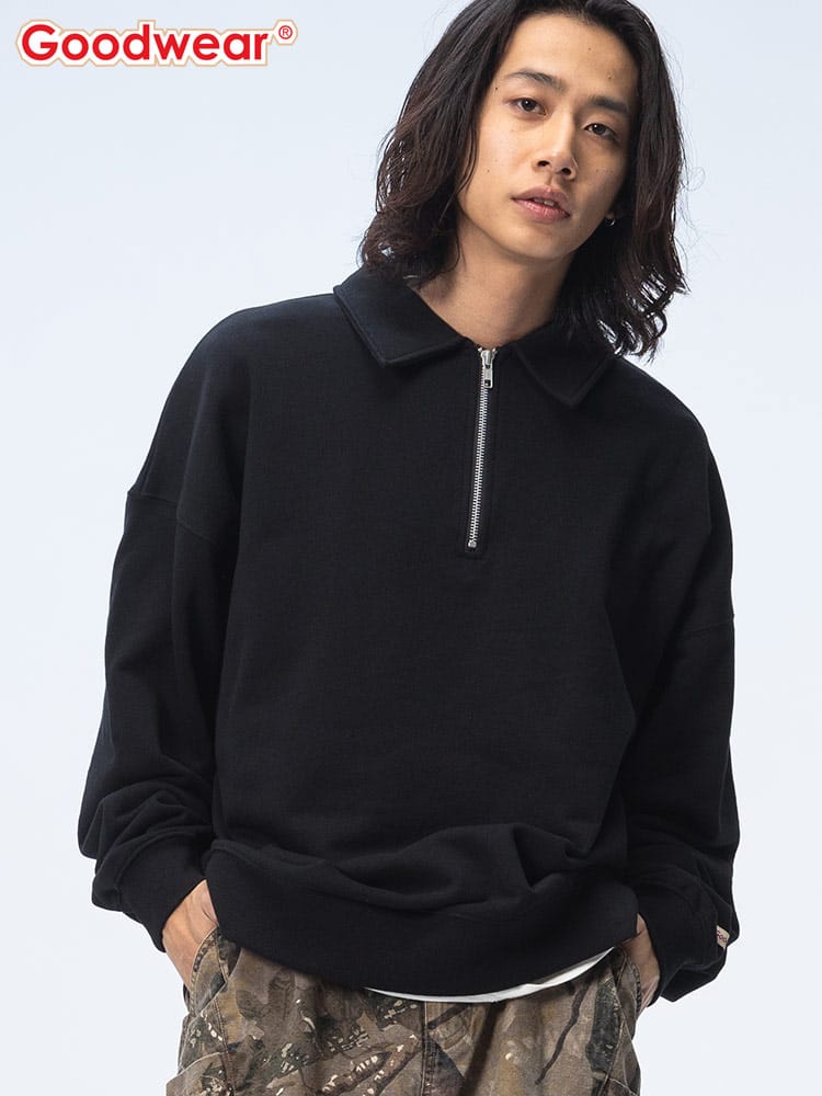 Goodwear (グッドウェア) 衿付き ハーフジップ BIG トレーナー 2W764208