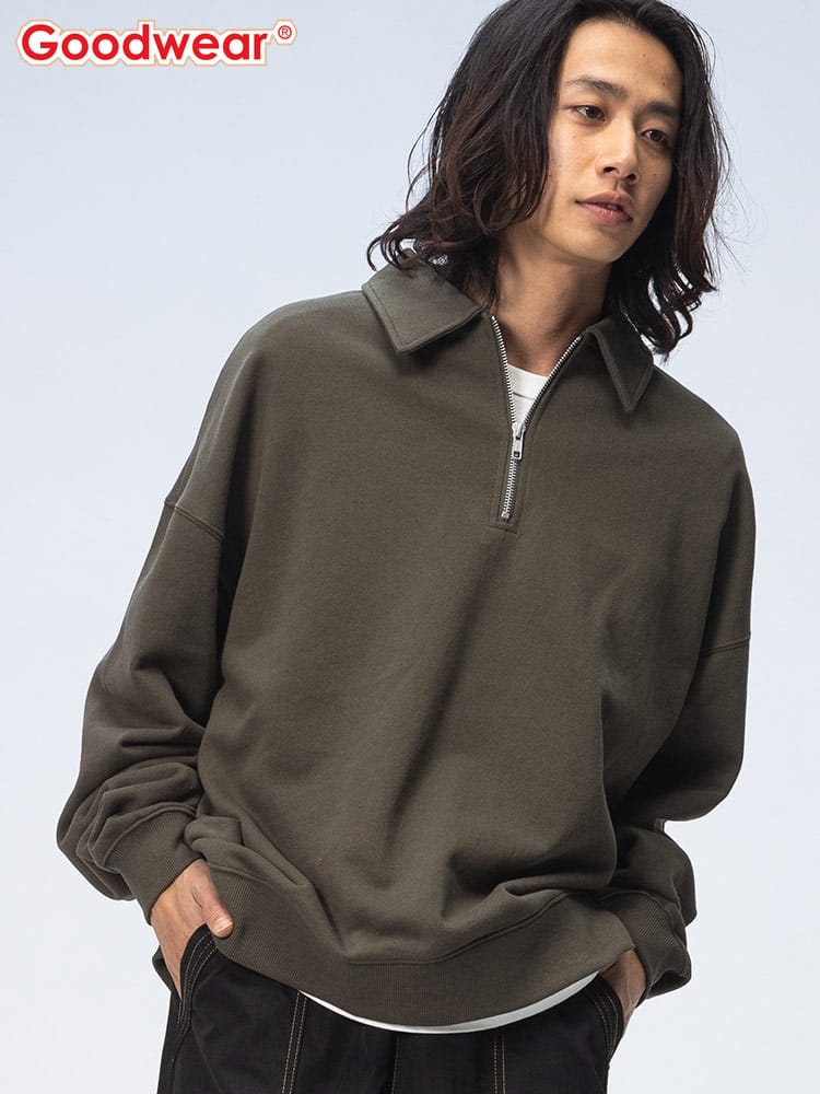 Goodwear (グッドウェア) 衿付き ハーフジップ BIG トレーナー 2W764208
