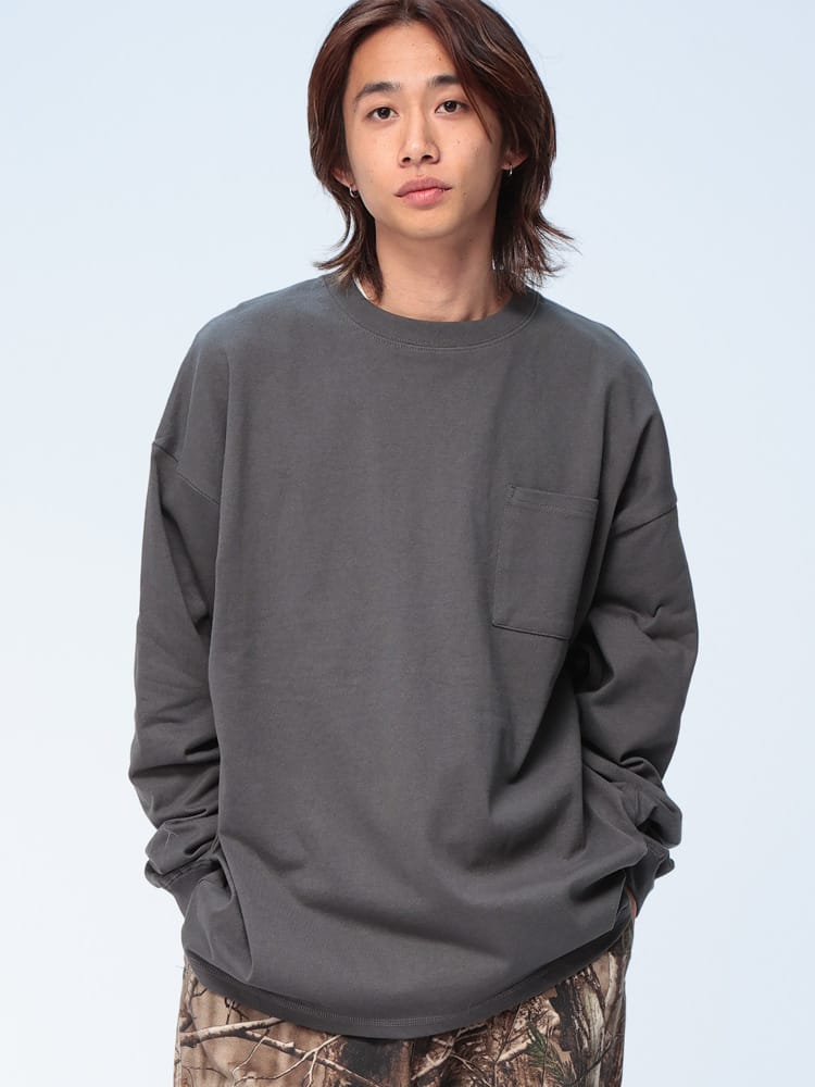 Goodwear (グッドウェア) USAコットン 袖リブ ポケット クルーネック 長袖 Tシャツ SUPERBIG TEE 2W70502D12