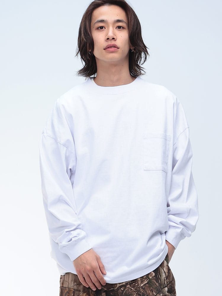 Goodwear (グッドウェア) USAコットン 袖リブ ポケット クルーネック 長袖 Tシャツ SUPERBIG TEE 2W70502D12