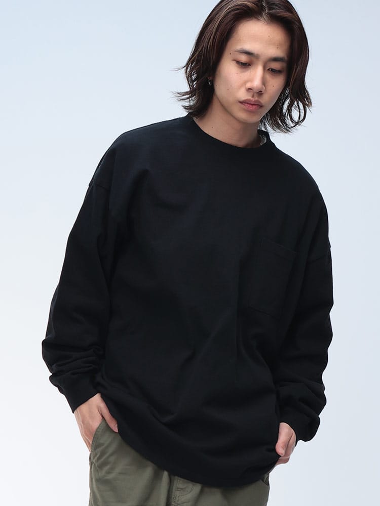 Goodwear (グッドウェア) USAコットン 袖リブ ポケット クルーネック 長袖 Tシャツ SUPERBIG TEE 2W70502D12