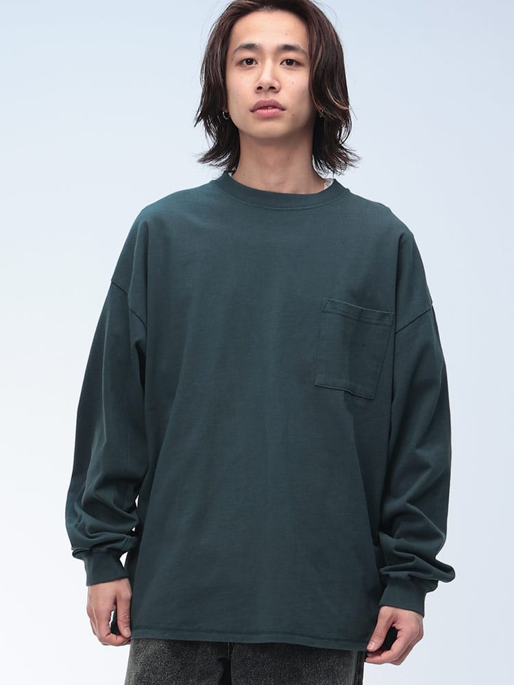 Goodwear (グッドウェア) USAコットン 袖リブ ポケット クルーネック 長袖 Tシャツ SUPERBIG TEE 2W70502D12