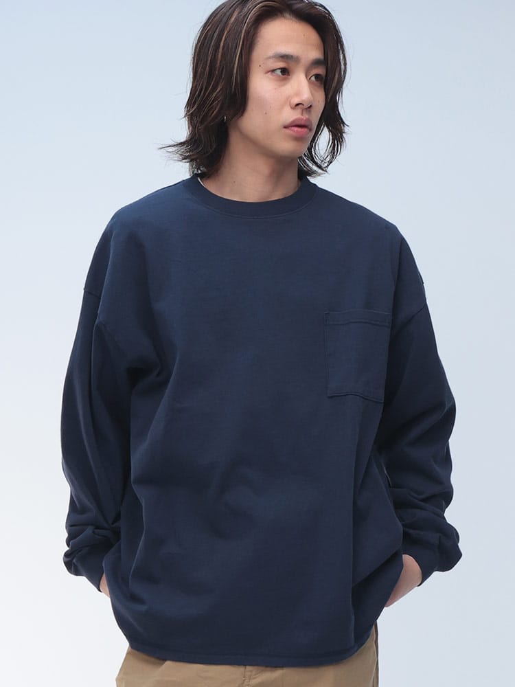 Goodwear (グッドウェア) USAコットン 袖リブ ポケット クルーネック 長袖 Tシャツ SUPERBIG TEE 2W70502D12