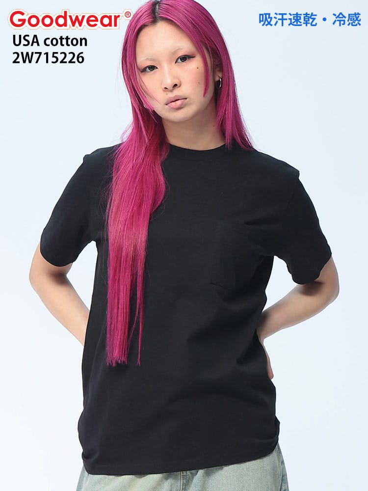 GOODWEAR (グッドウェア)  吸汗速乾 冷感 Tシャツ 半袖 ポケット付き レギュラー メンズ USAコットン クルーネック ポケT 2W715226