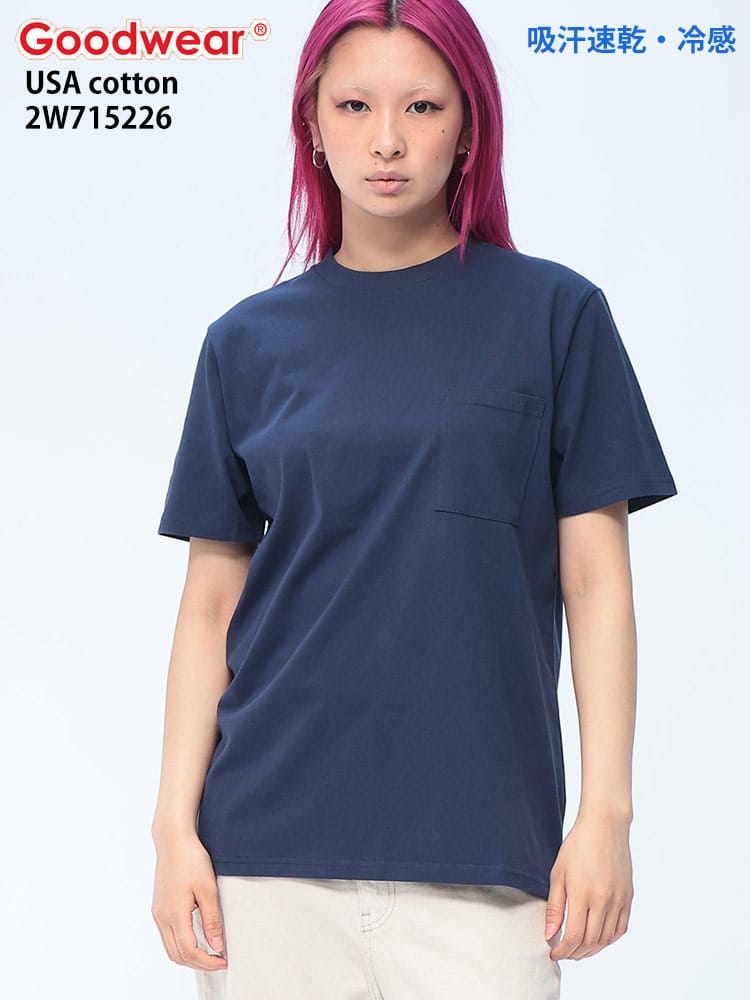 GOODWEAR (グッドウェア)  吸汗速乾 冷感 Tシャツ 半袖 ポケット付き レギュラー メンズ USAコットン クルーネック ポケT 2W715226
