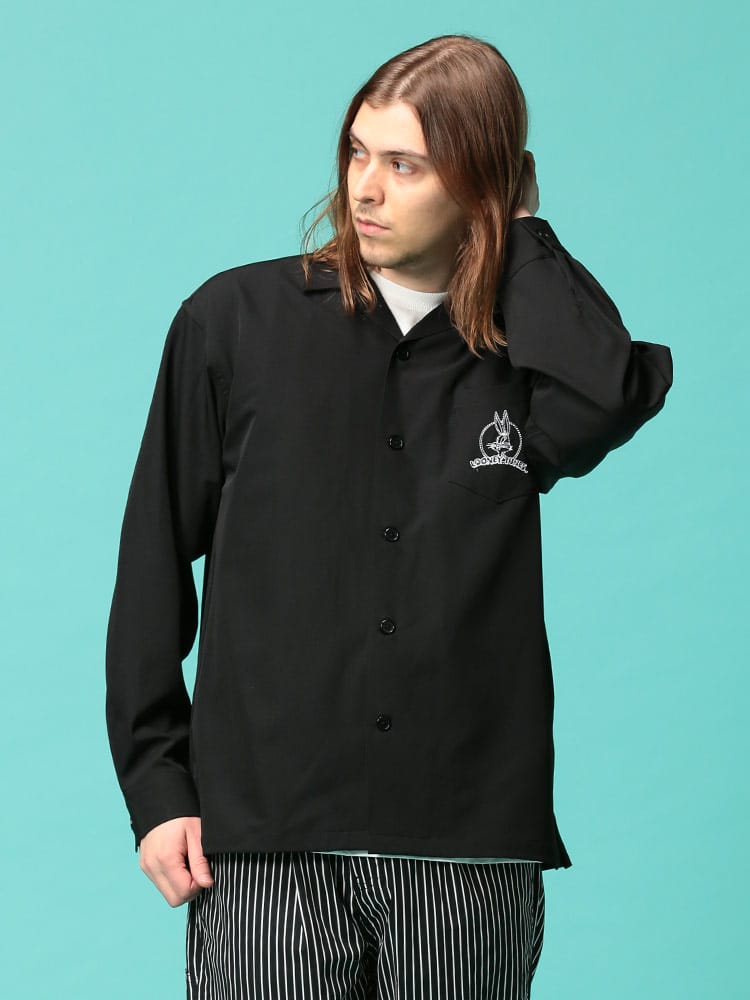 LOONEYTUNES (ルーニーテューンズ) バック刺繍 ポケット オープンカラー 長袖 シャツ