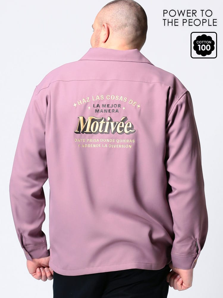 大きいサイズ メンズ POWER TO THE PEOPLE (パワートゥザピープル) バック刺繍 ポケット オープンカラー 長袖 シャツ