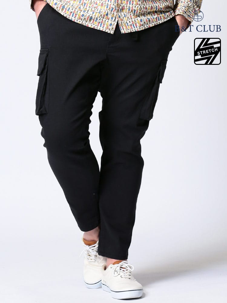 大きいサイズ メンズ B＆T CLUB (ビーアンドティークラブ) ストレッチ 無地 ウエストコード カーゴパンツ