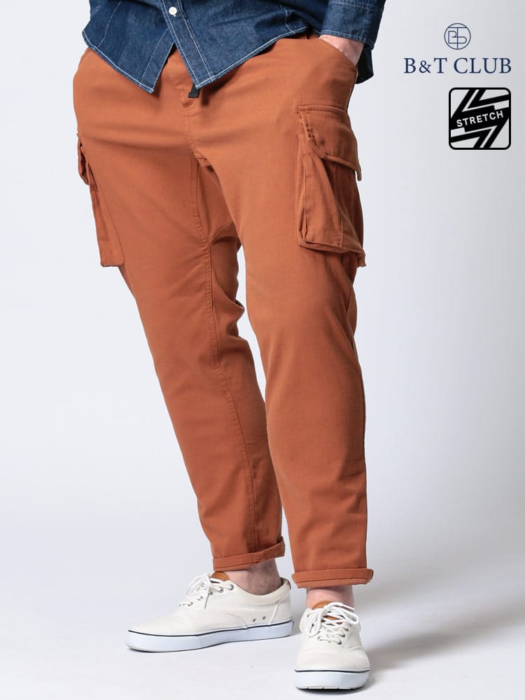 大きいサイズ メンズ B＆T CLUB (ビーアンドティークラブ) ストレッチ 無地 ウエストコード カーゴパンツ