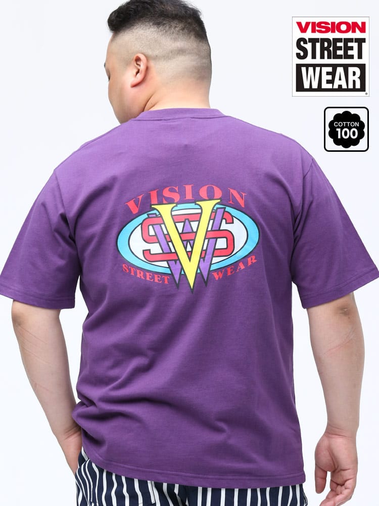在庫処分 返品交換不可 大きいサイズ メンズ VISION STREET WEAR (ヴィジョンストリートウェア) ヴィンテージプリント クルーネック 半袖 Tシャツ