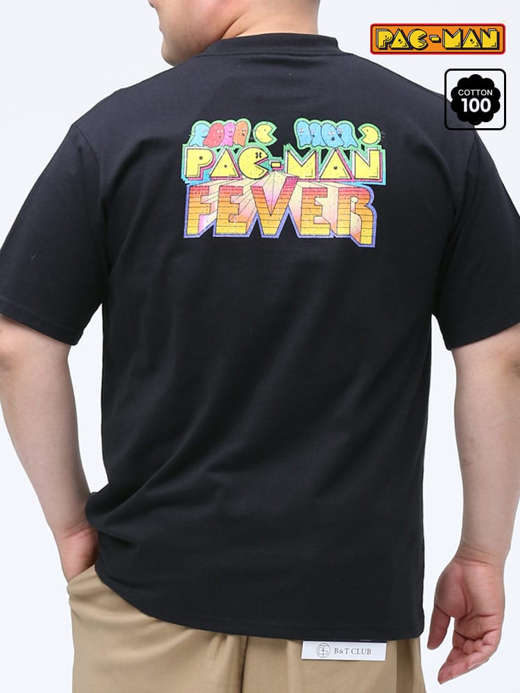 在庫処分 返品交換不可 大きいサイズ メンズ PAC-MAN (パックマン) パックマン かすれプリント クルーネック 半袖 Tシャツ
