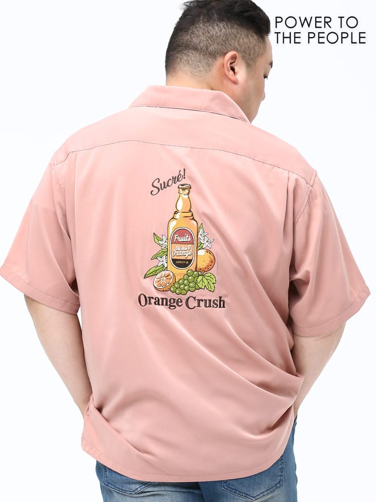 大きいサイズ メンズ POWER TO THE PEOPLE (パワートゥザピープル) バッグ刺繍 オープンカラー 半袖 シャツ