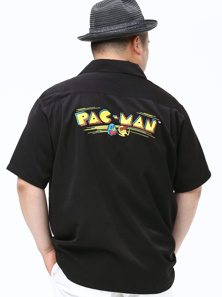 大きいサイズ メンズ PAC-MAN (パックマン) パックマン レトロロゴ刺繍 オープンカラー 半袖 シャツ